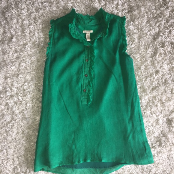 J. Crew Tops - Emerald Green Silk J. Crew Ruffle Tank Top